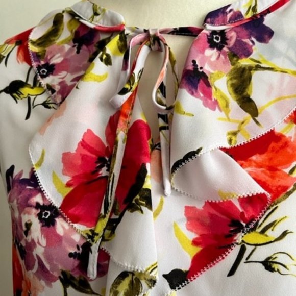 Liz Claiborne Career Floral Tie Front Top - Picture 4 of 6